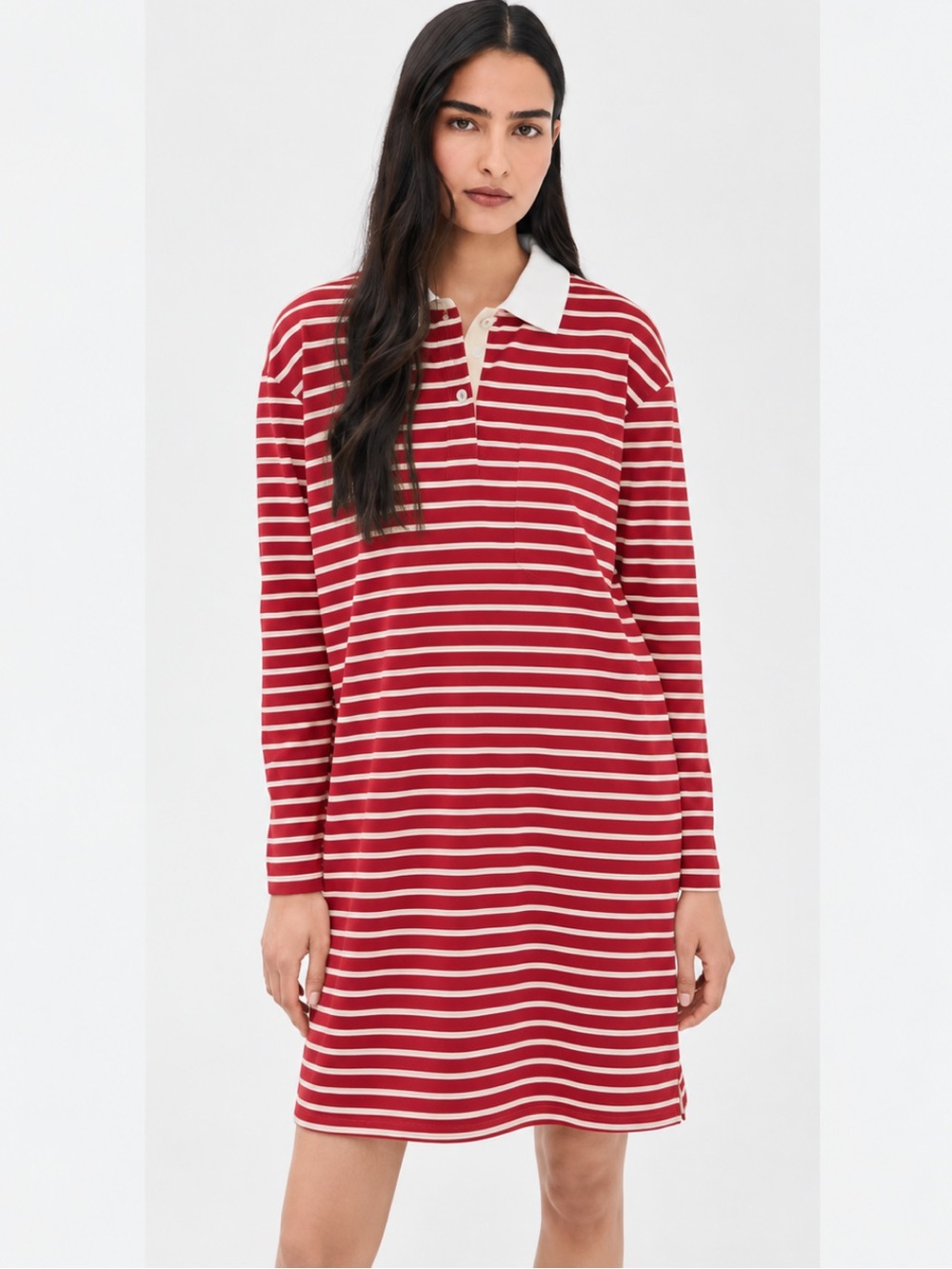 NWT Alex Mill Dress Lizzy Rugby Stripe Mini Cotton Jersey in Red Ivory